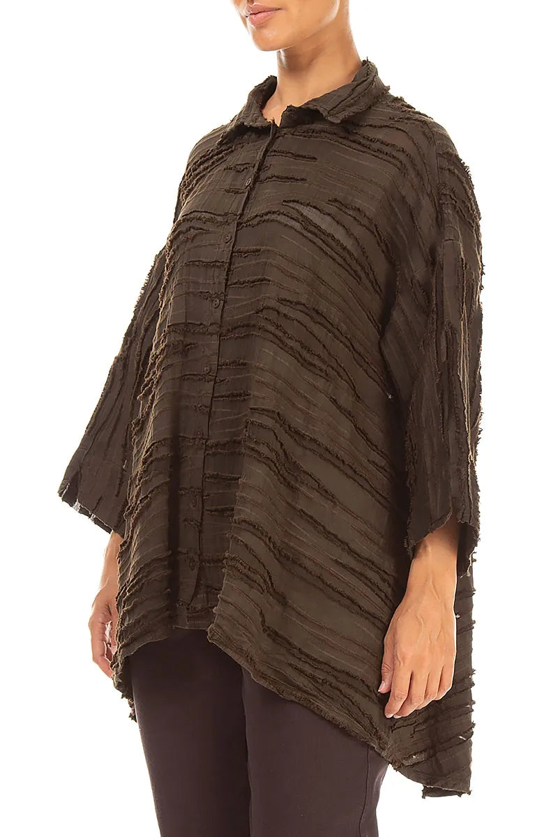 Loose Truffle Brown Fray Weave Shirt