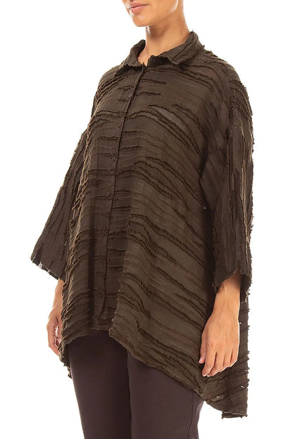 Loose Truffle Brown Fray Weave Shirt