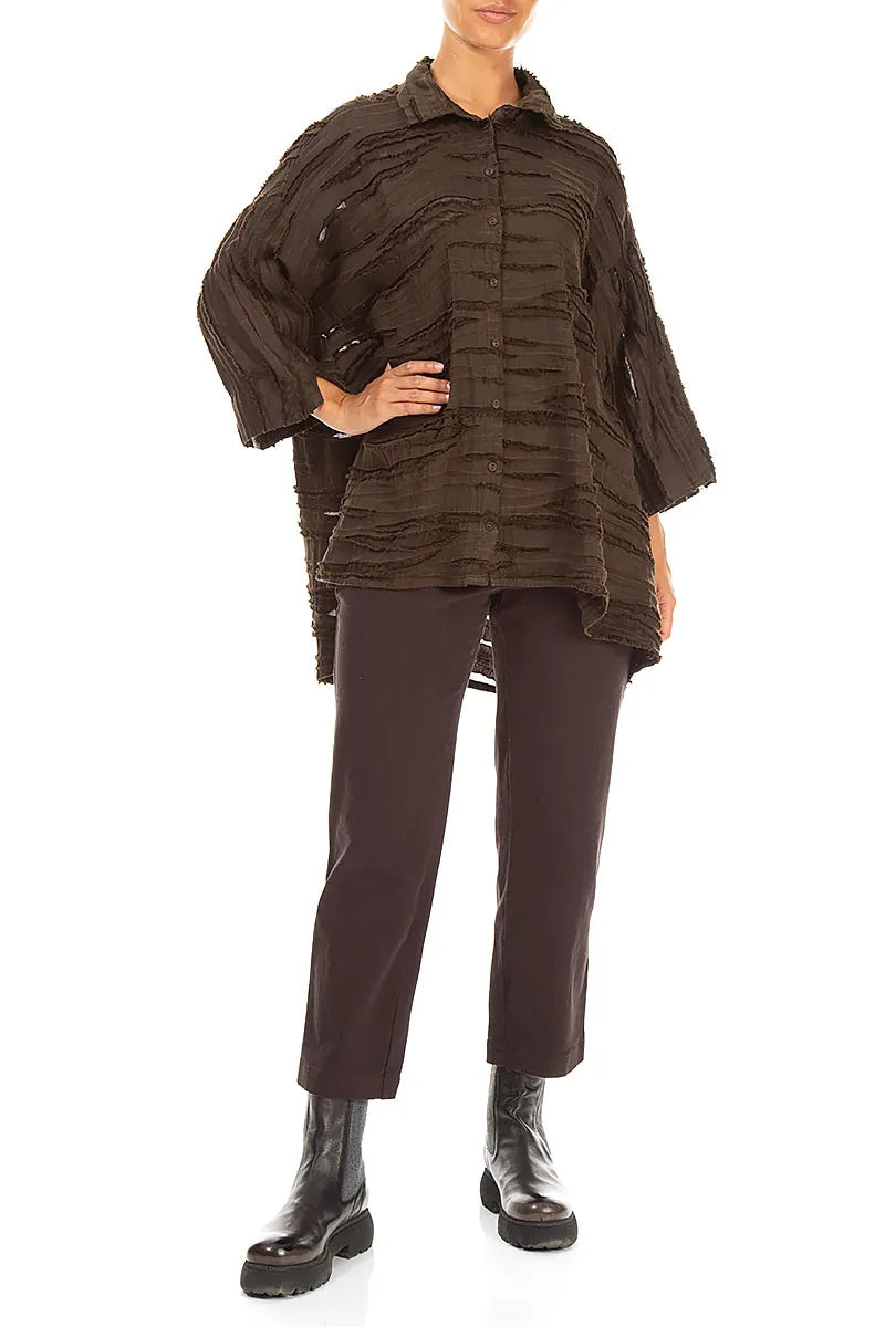 Loose Truffle Brown Fray Weave Shirt
