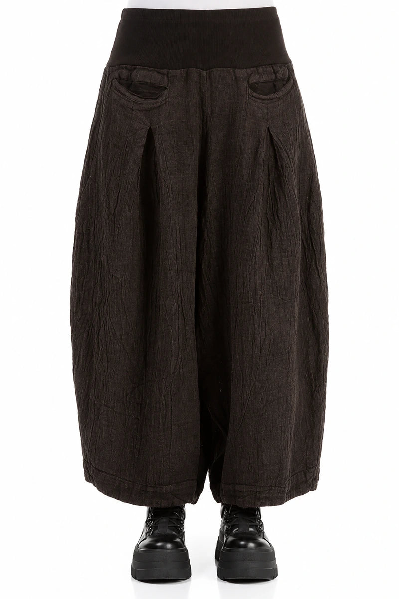 Loose Truffle Brown Mélange Linen Trousers