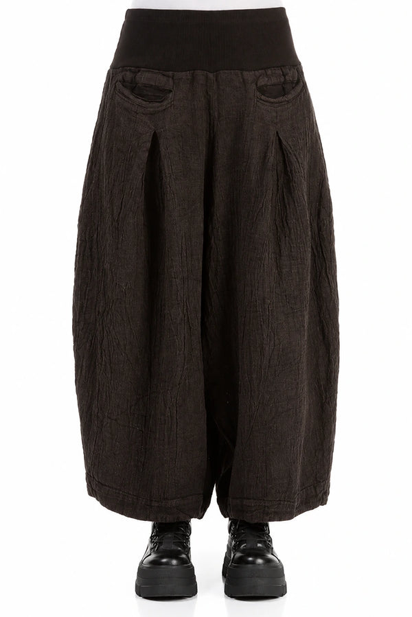 Loose Truffle Brown Mélange Linen Trousers