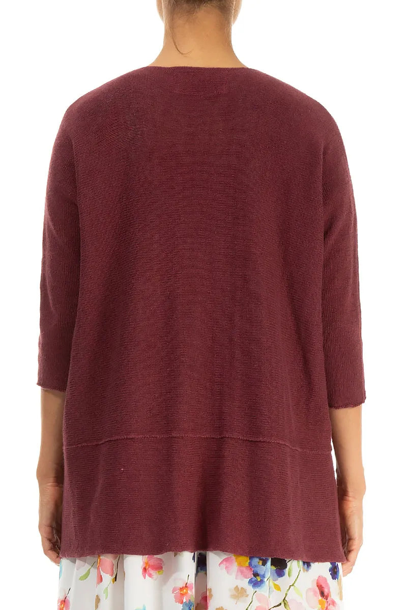 Loose Two Pockets Antique Ruby Linen Cardigan