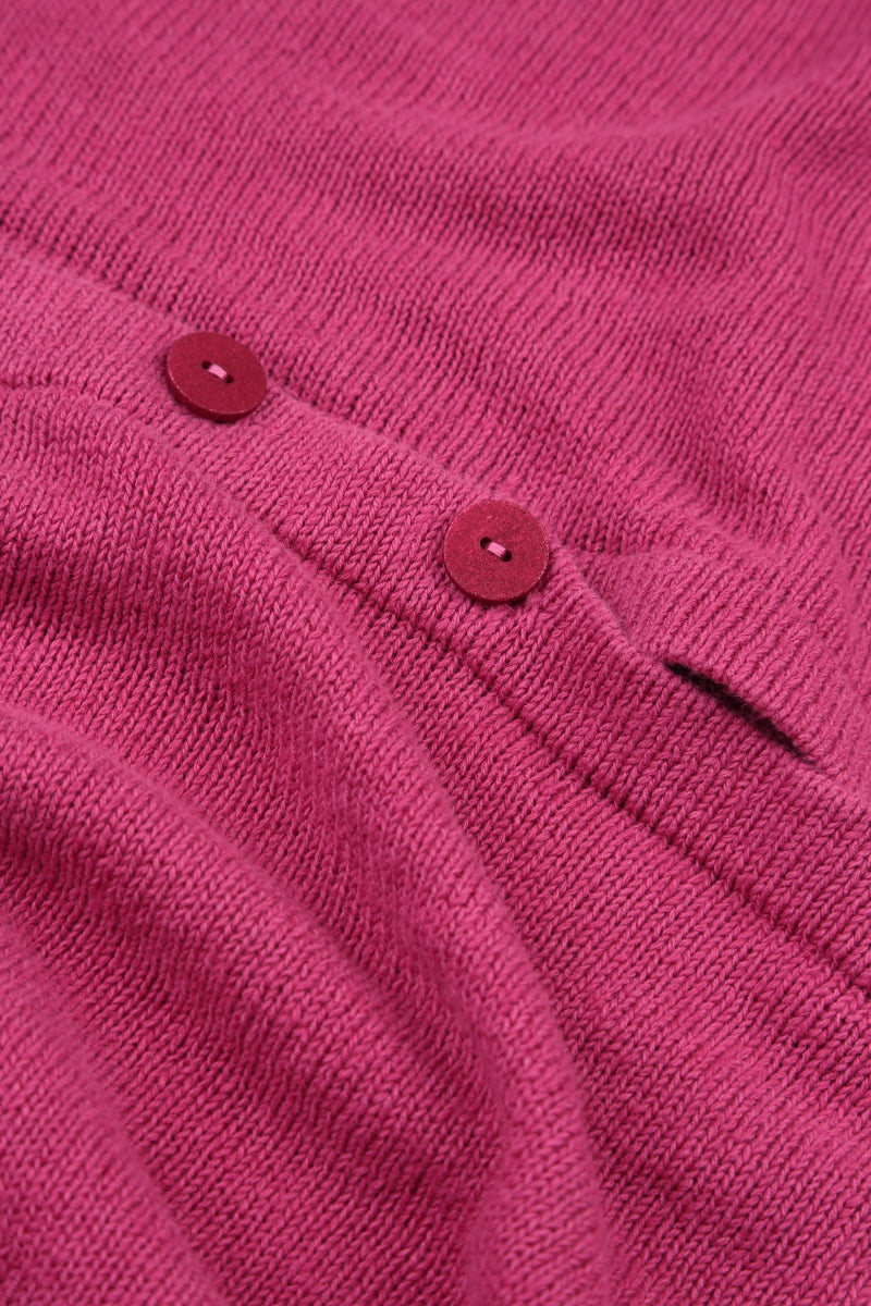 Lockere Leinenstrickjacke in Fuchsia mit zwei Taschen