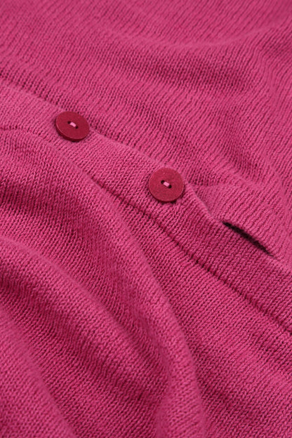 Lockere Leinenstrickjacke in Fuchsia mit zwei Taschen
