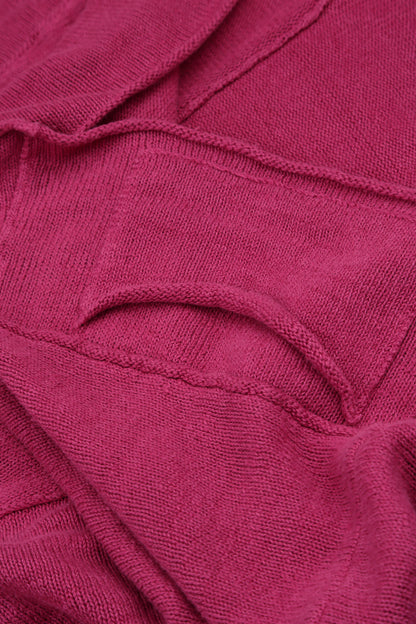 Lockere Leinenstrickjacke in Fuchsia mit zwei Taschen
