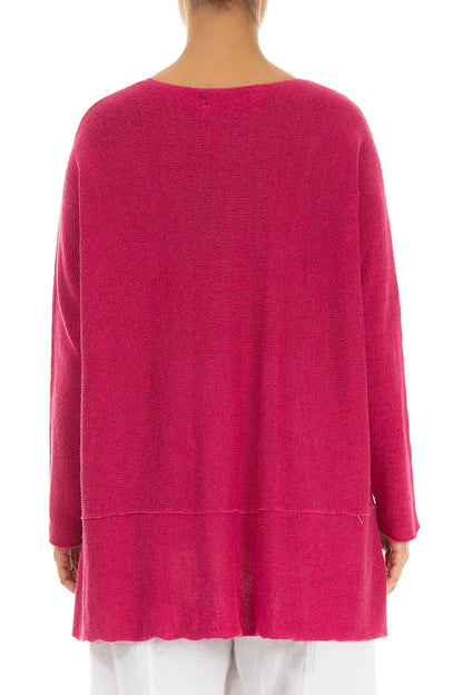 Lockere Leinenstrickjacke in Fuchsia mit zwei Taschen