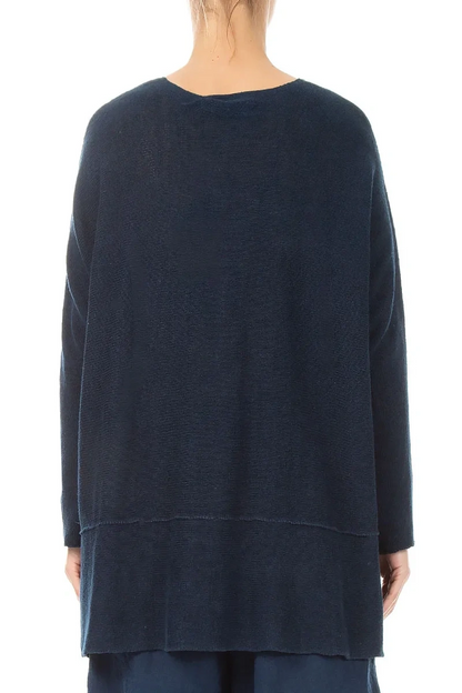 Locker geschnittener marineblauer Leinen-Cardigan mit zwei Taschen