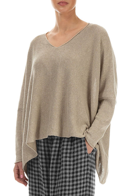 Loose V-Neck Natural Linen Jumper 3