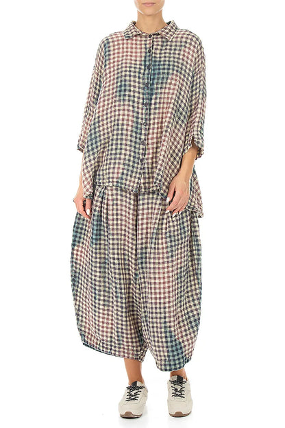 Chemise ample en lin à carreaux vintage