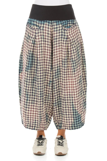 Loose Vintage Check Linen Trousers