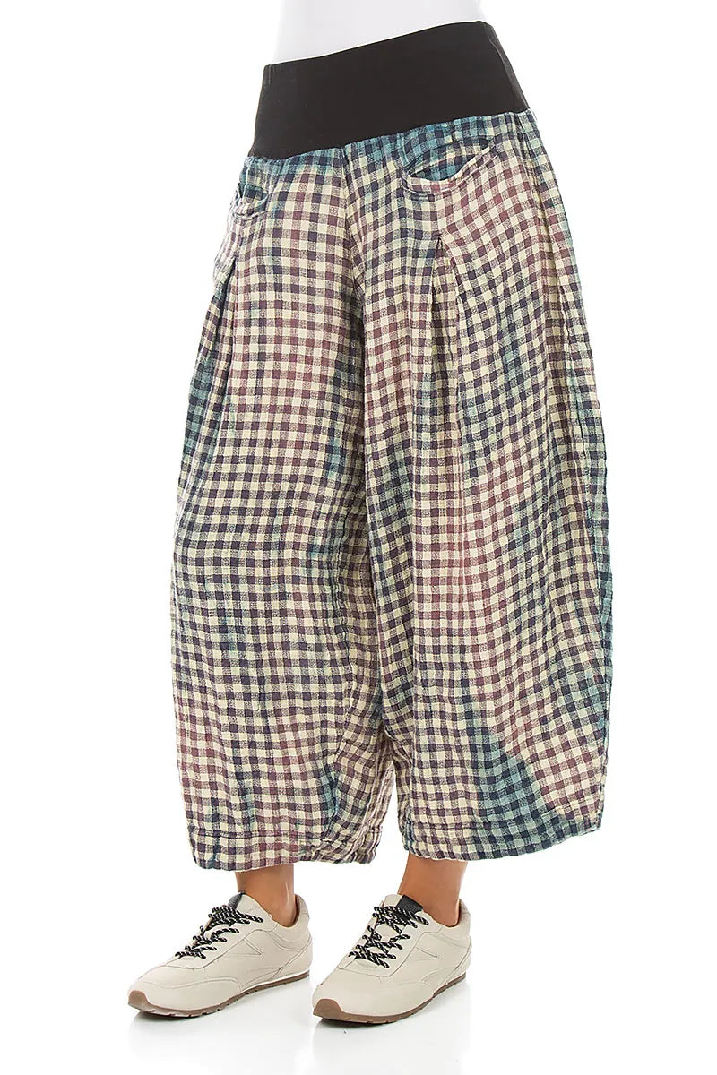 Loose Vintage Check Linen Trousers