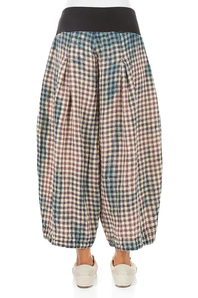 Loose Vintage Check Linen Trousers