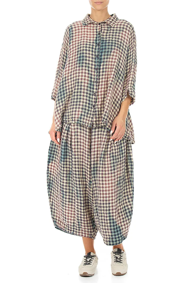 Loose Vintage Check Linen Trousers