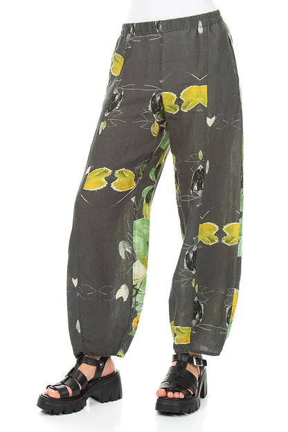 Tapered Leinenhose mit Seerosenmuster