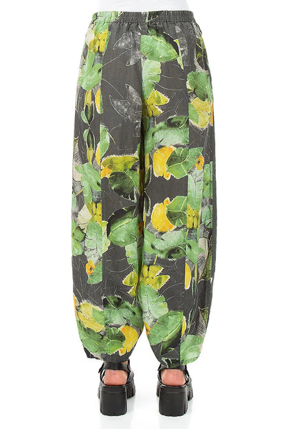 Tapered Leinenhose mit Seerosenmuster