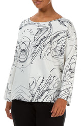 Loose White Abstract Draw Cotton Blouse 3