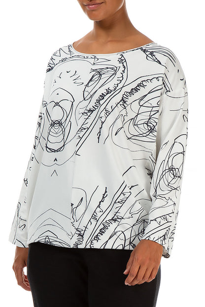 Loose White Abstract Draw Cotton Blouse 3