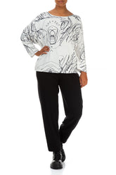 Loose White Abstract Draw Cotton Blouse 4