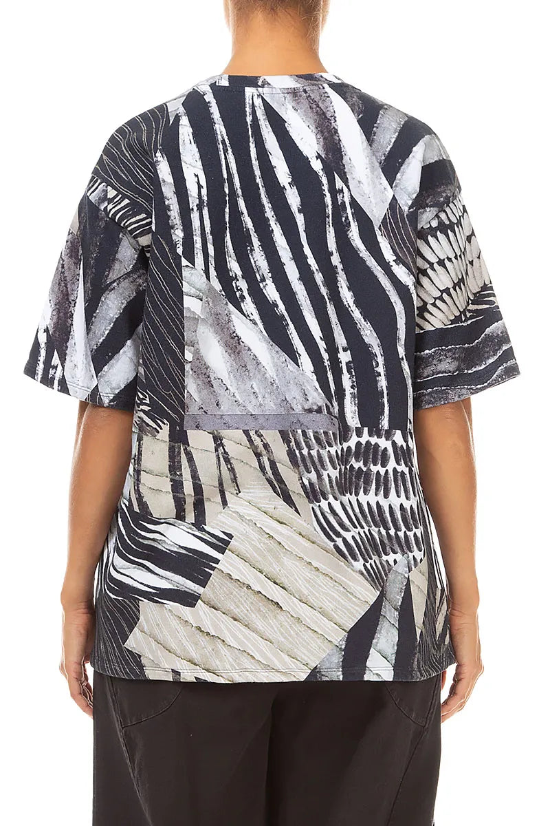 Loose Wild Ink French Terry Cotton Blouse 2