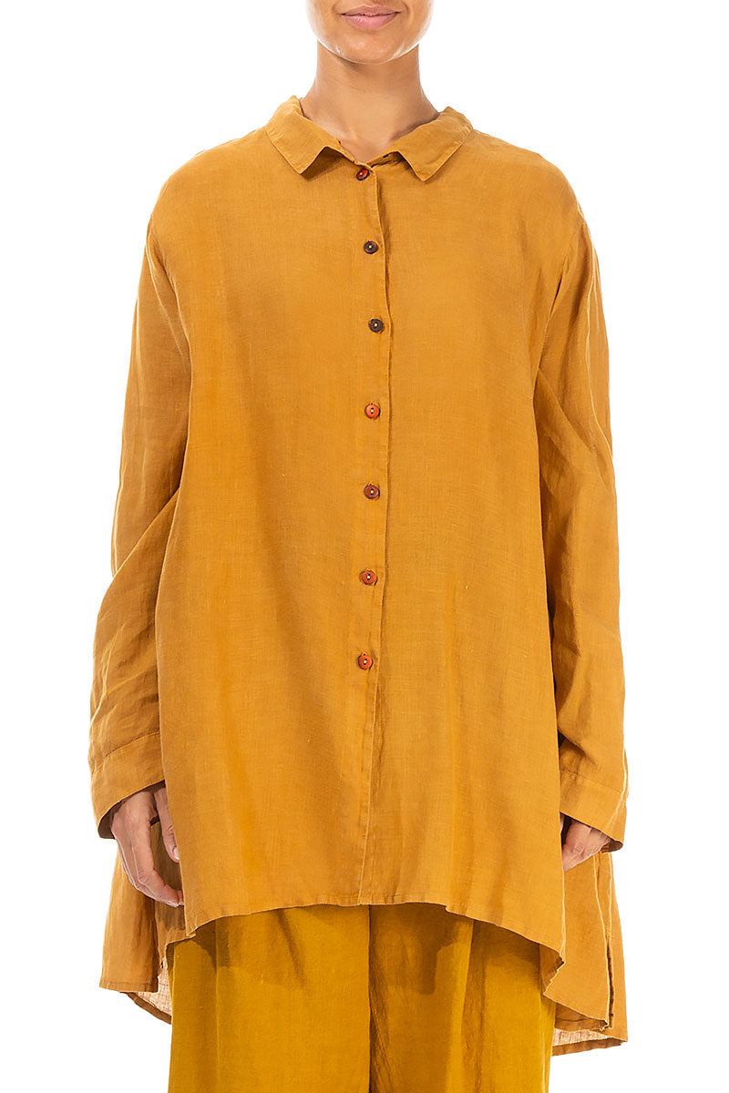 Loose Yellow Ochre Linen Shirt