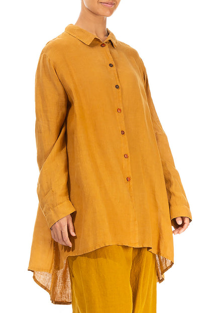 Loose Yellow Ochre Linen Shirt