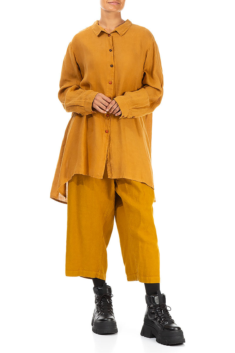 Loose Yellow Ochre Linen Shirt