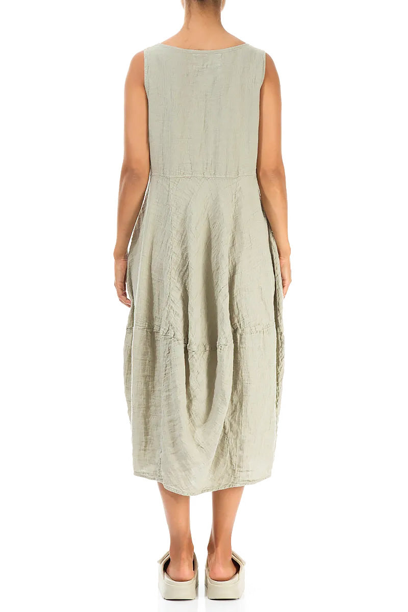 Sleeveless Balloon Laurel Green Linen Dress 2