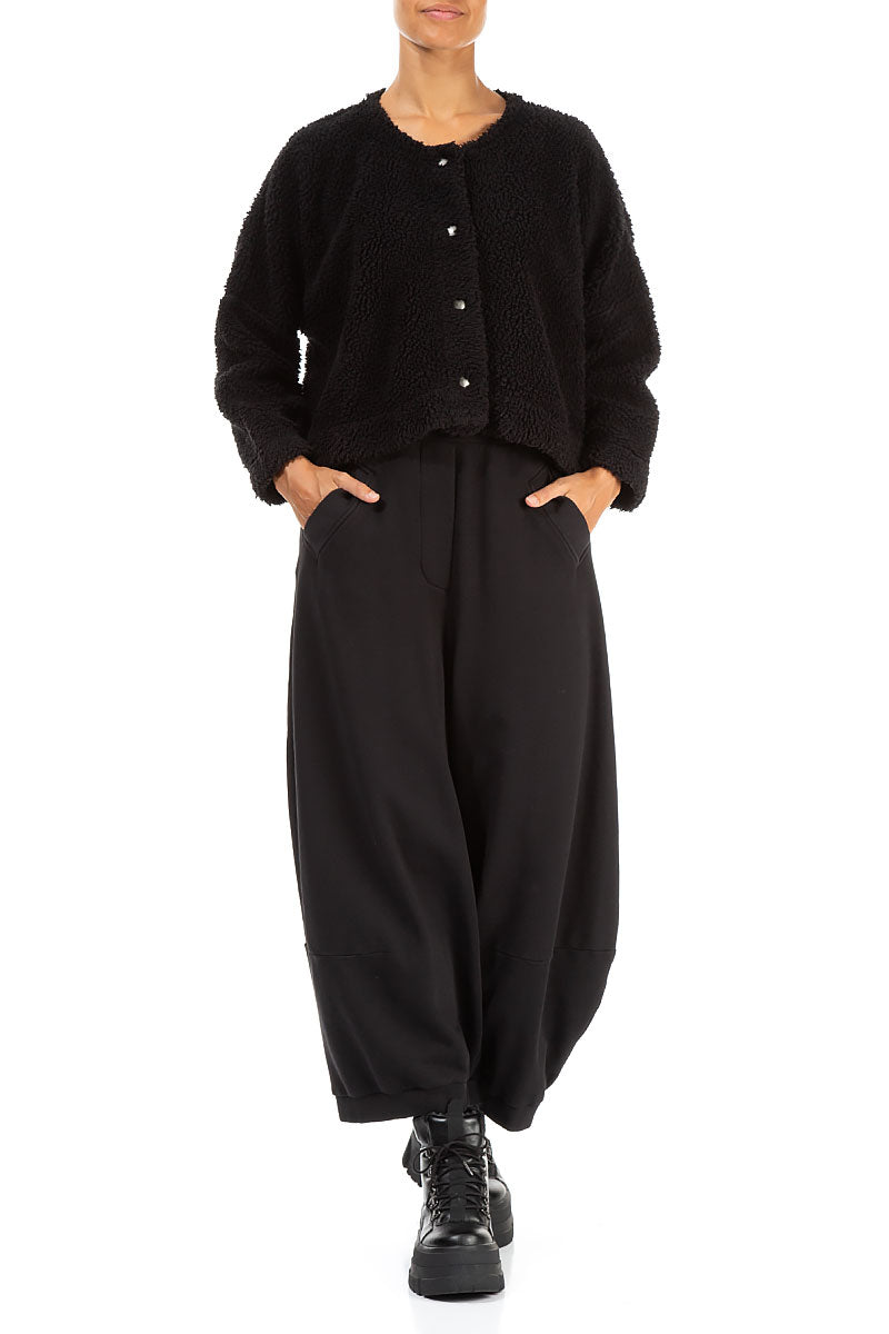 Veste en coton Teddy noire à boutons-pression