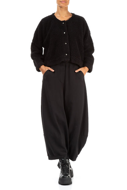 Veste en coton Teddy noire à boutons-pression