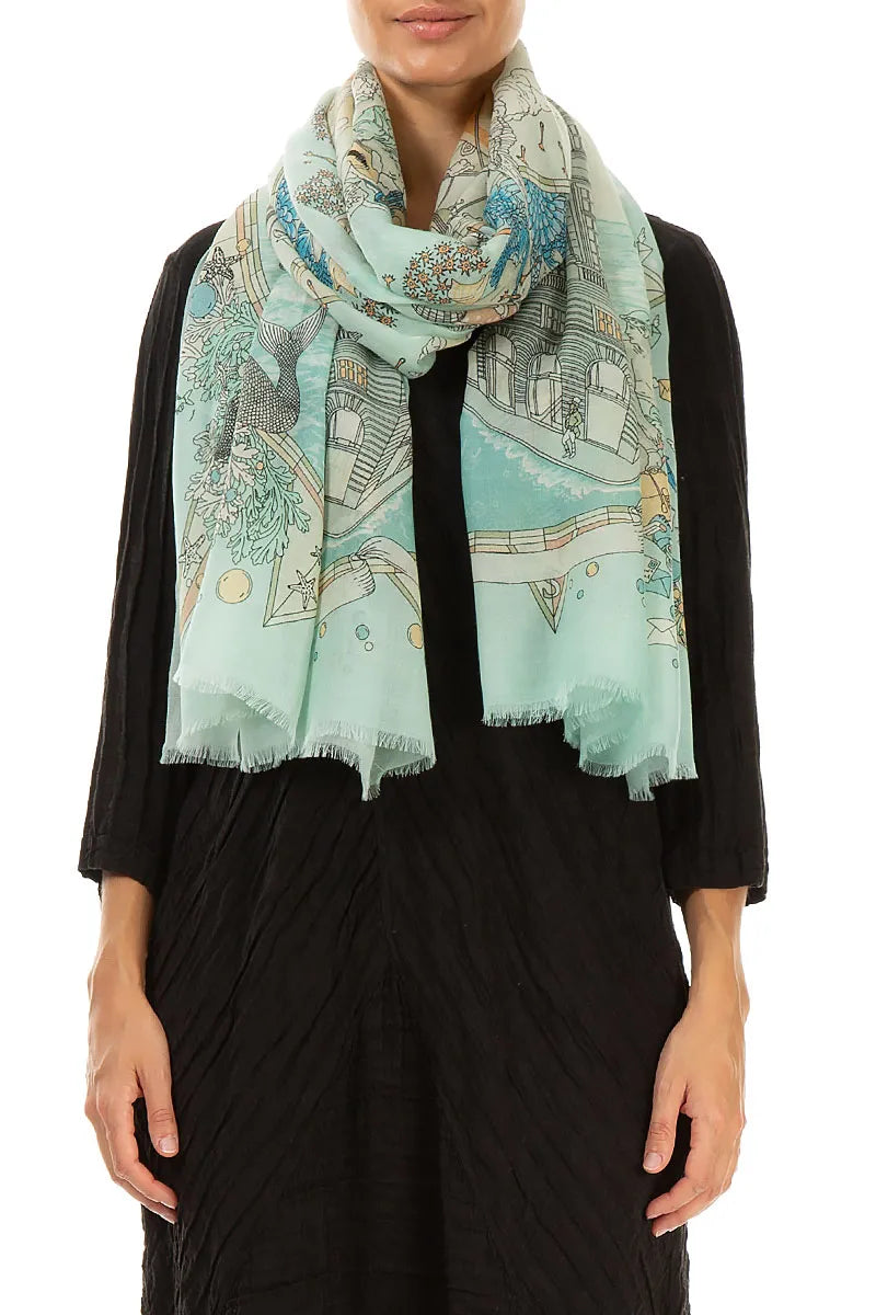 Antique Turquoise Cashmere Silk Scarf 1