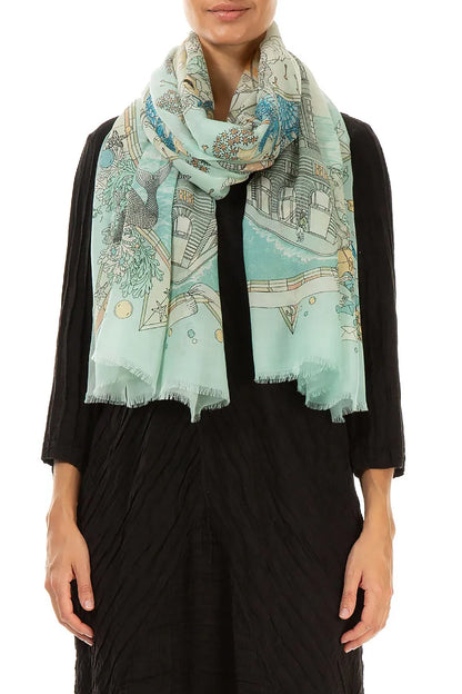 Antique Turquoise Cashmere Silk Scarf 1