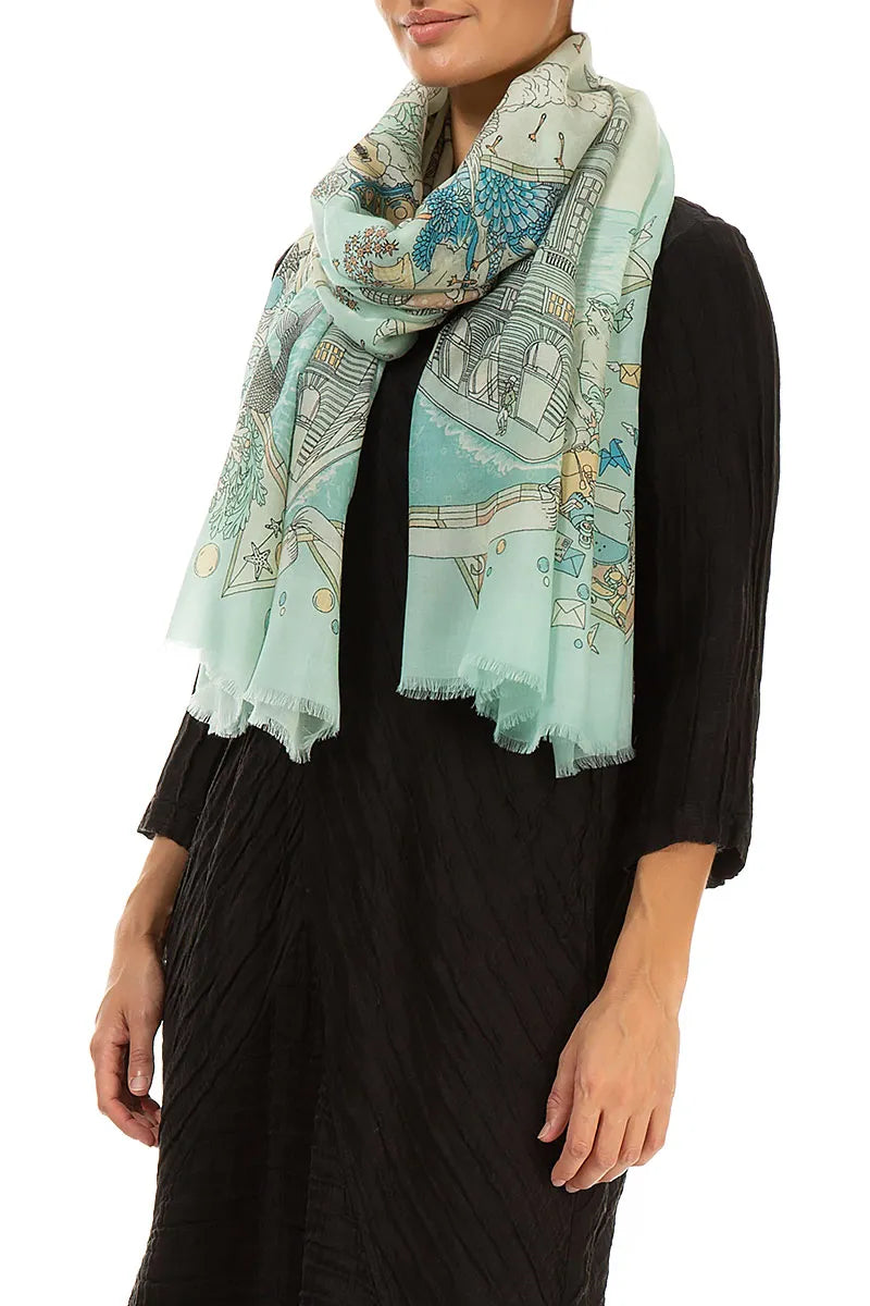 Antique Turquoise Cashmere Silk Scarf 3