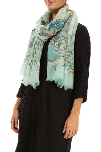 Antique Turquoise Cashmere Silk Scarf 3