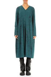 Long Sleeves V-Neck Peacock Marble Cotton Dress 1