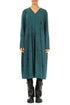 Long Sleeves V-Neck Peacock Marble Cotton Dress 1