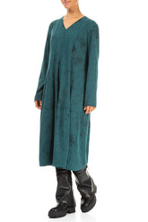 Long Sleeves V-Neck Peacock Marble Cotton Dress 3