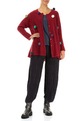 Pom-Pom Ruby Red Wool Cardigan 4