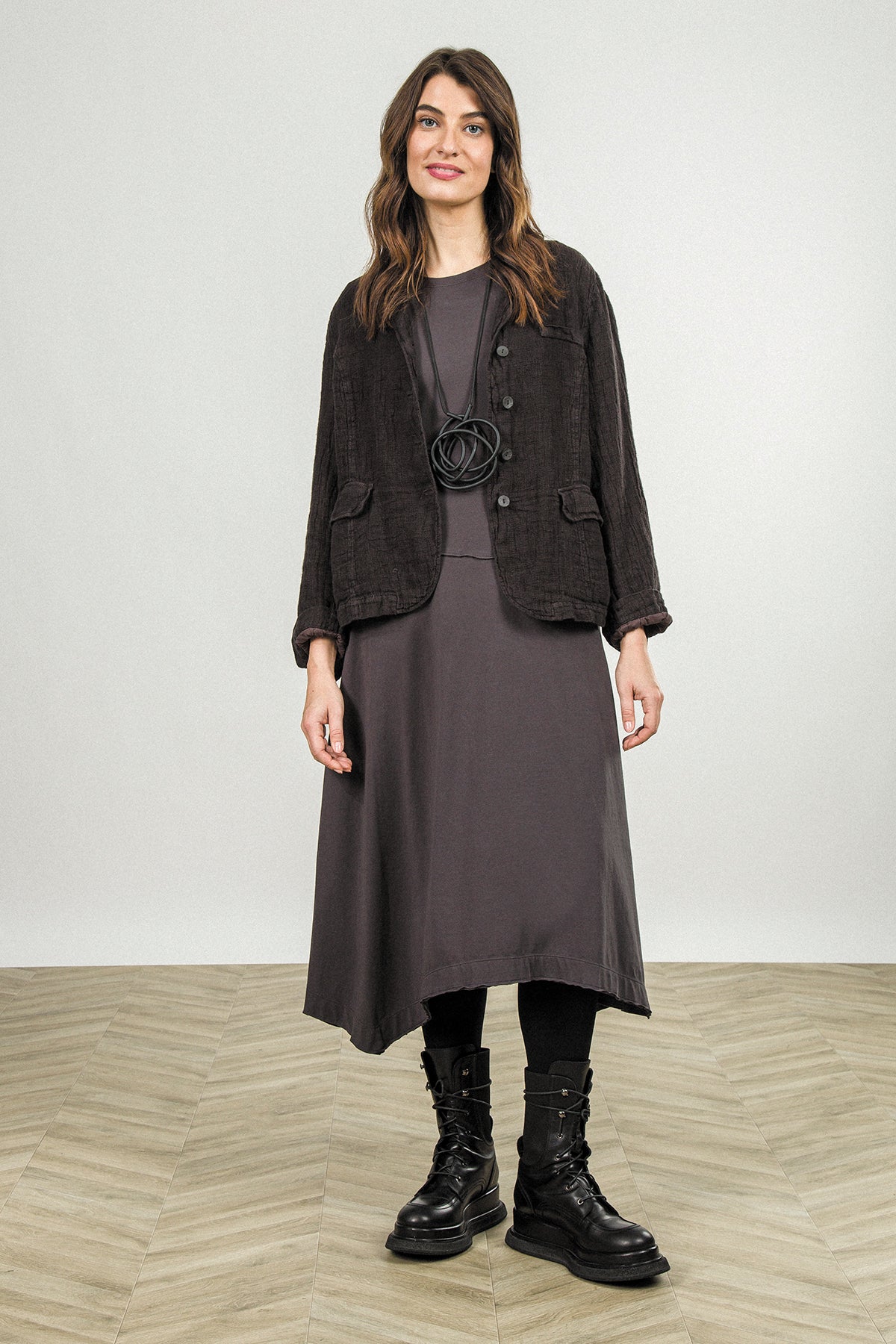 Lined Truffle Brown Mélange Linen Jacket 6