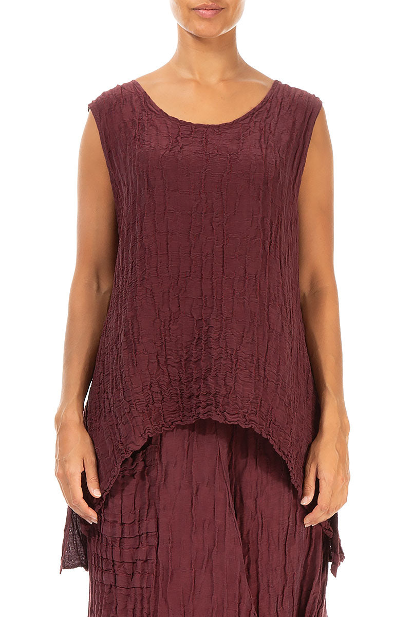 Longer Back Crinkled Burgundy Silk Blouse