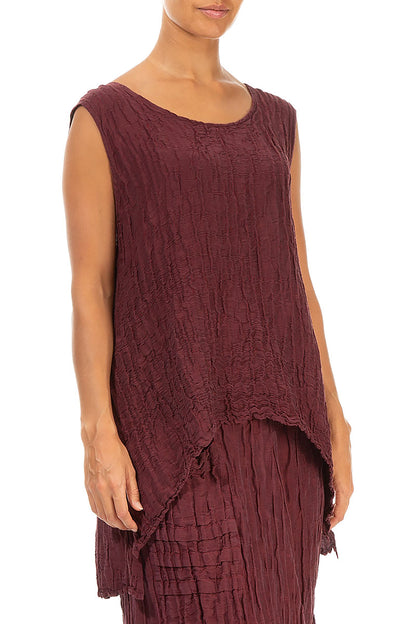 Longer Back Crinkled Burgundy Silk Blouse