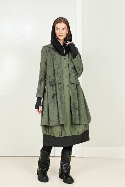 Buttoned Forest Mist Cotton Pinafore Dress 7