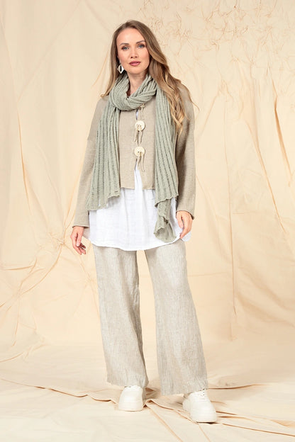 Straight Tie Up Striped Sand Linen Trousers 5
