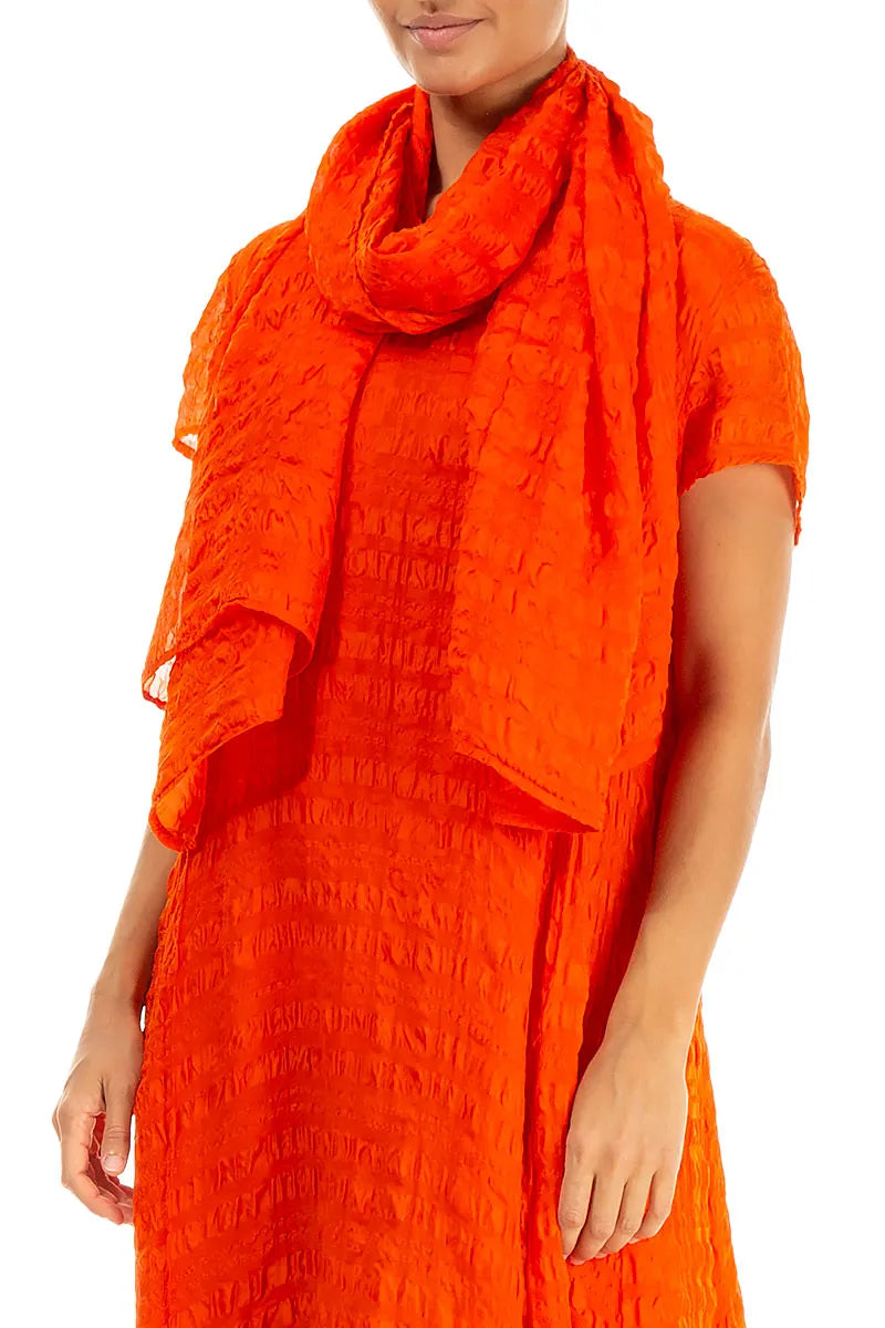 Flame Orange Light Textured Silk Scarf 4