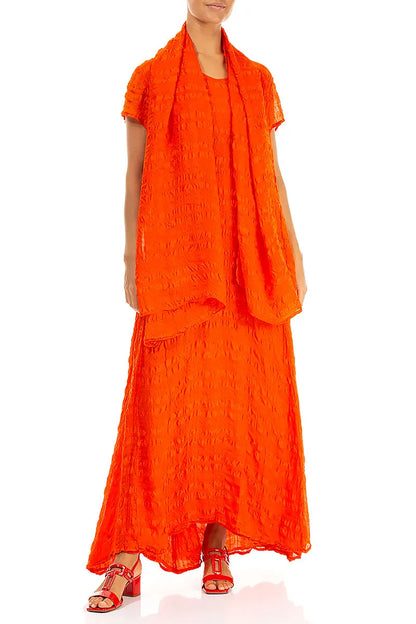 Flame Orange Light Textured Silk Scarf 5