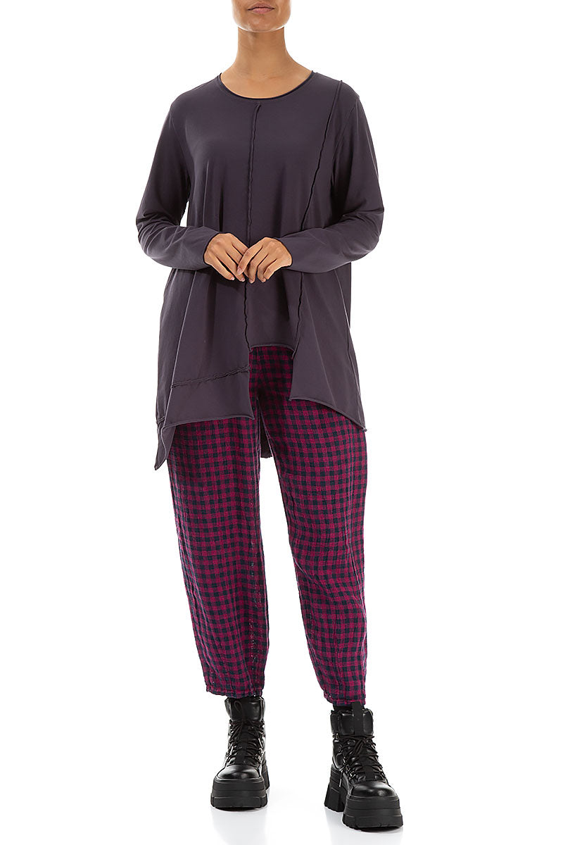 Magenta Check Linen Pencil Trousers