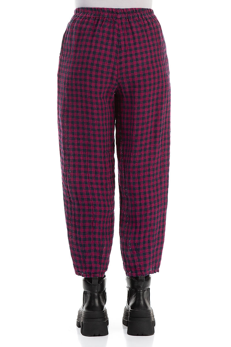 Magenta Check Linen Pencil Trousers