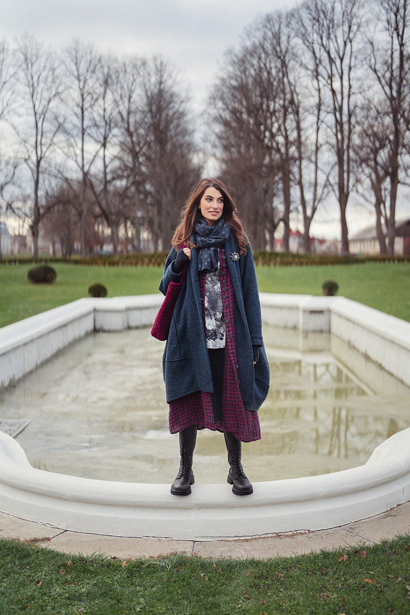 Magenta Check Linen Scarf