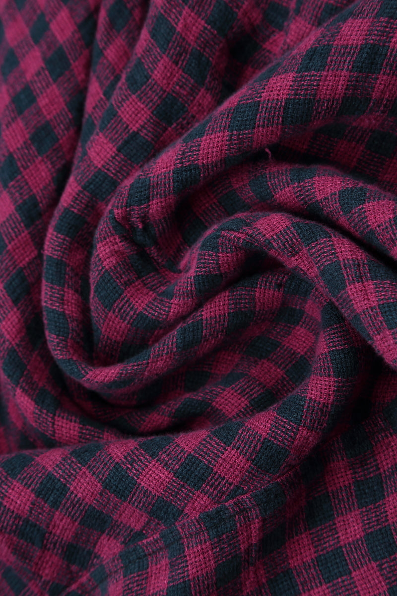 Magenta Check Linen Scarf