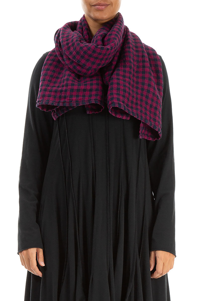 Magenta Check Linen Scarf