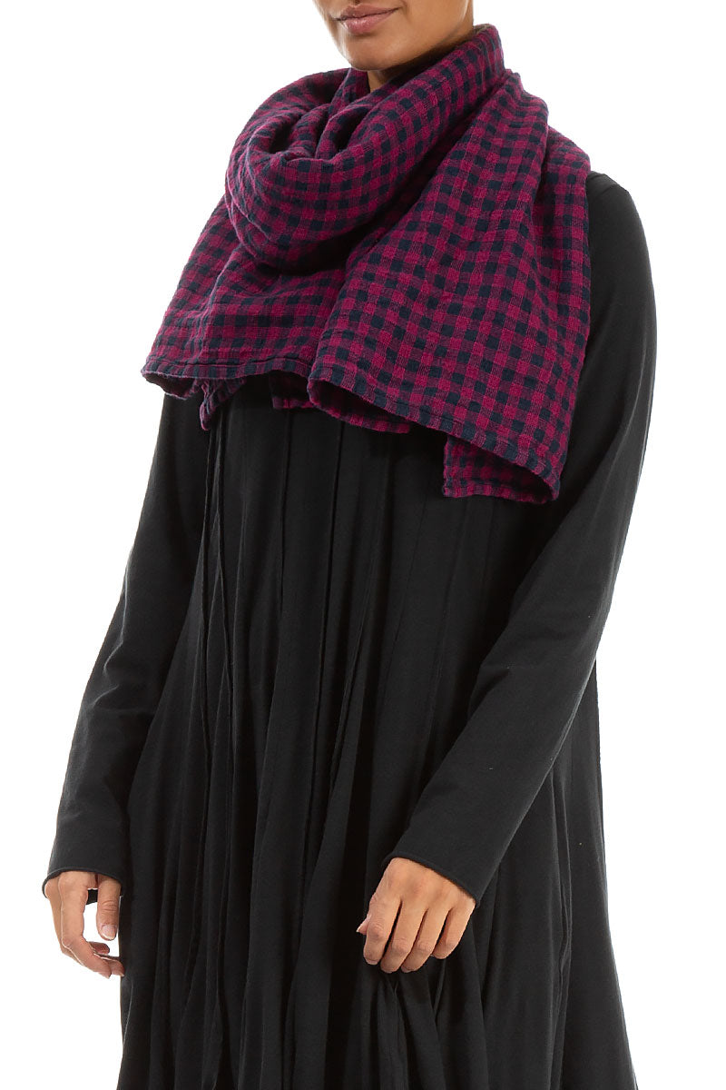 Magenta Check Linen Scarf